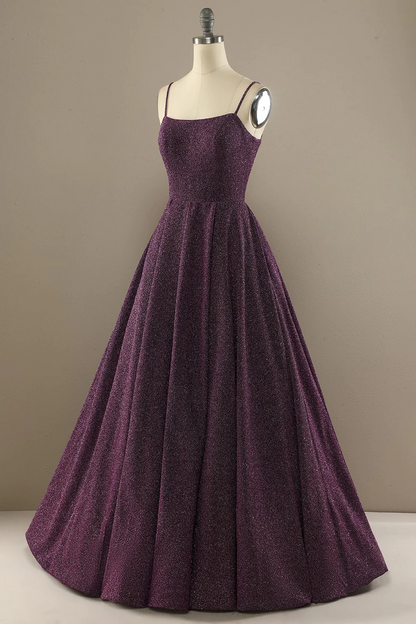 Purple A-Line Sleeveless Long Prom Dress