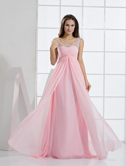 Pink Chiffon Rhinestone Pleated Backless Bridesmaid Dress