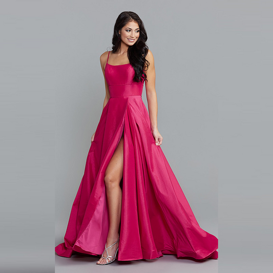 Satin Spaghetti Strap Sleeveless Long Evening Slit Dress