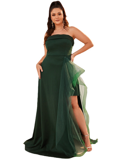 Strapless Sleeveless Long Slit Evening Dress