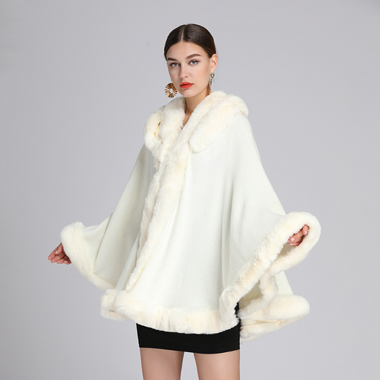 Cloak Cape Faux Fur Hooded Poncho Coat