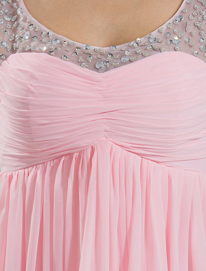 Pink Chiffon Rhinestone Pleated Backless Bridesmaid Dress