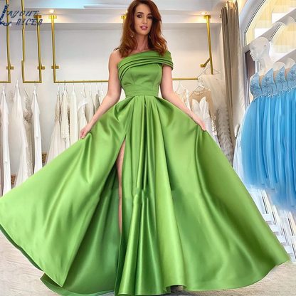 Oblique Shoulder Sleeveless Long Evening Slit Dress