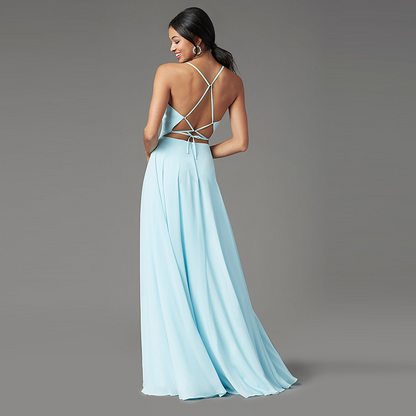 Deep V Neck Sleeveless Side Split Long Evening Dress