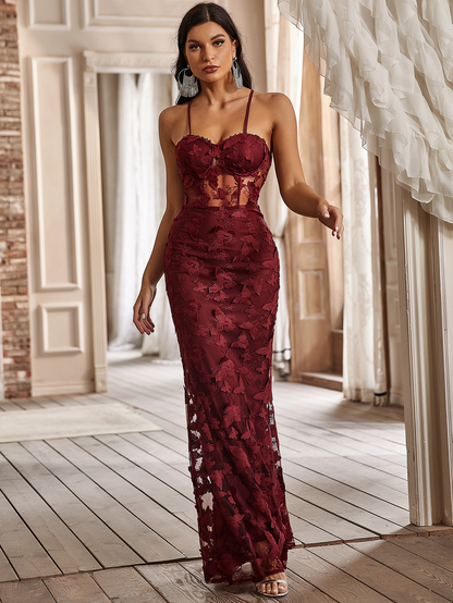 Sleeveless Backless Lace Maxi Bridesmaid Dress