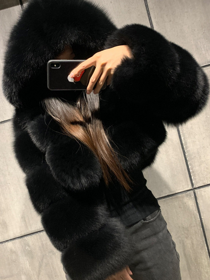 Faux Fur Hooded Bubble Coat