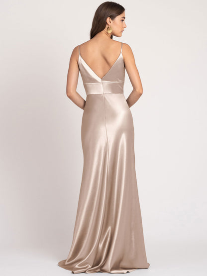 Satin Matte Deep V-Neck Sleeveless Floor-Length Bridesmaid Dress