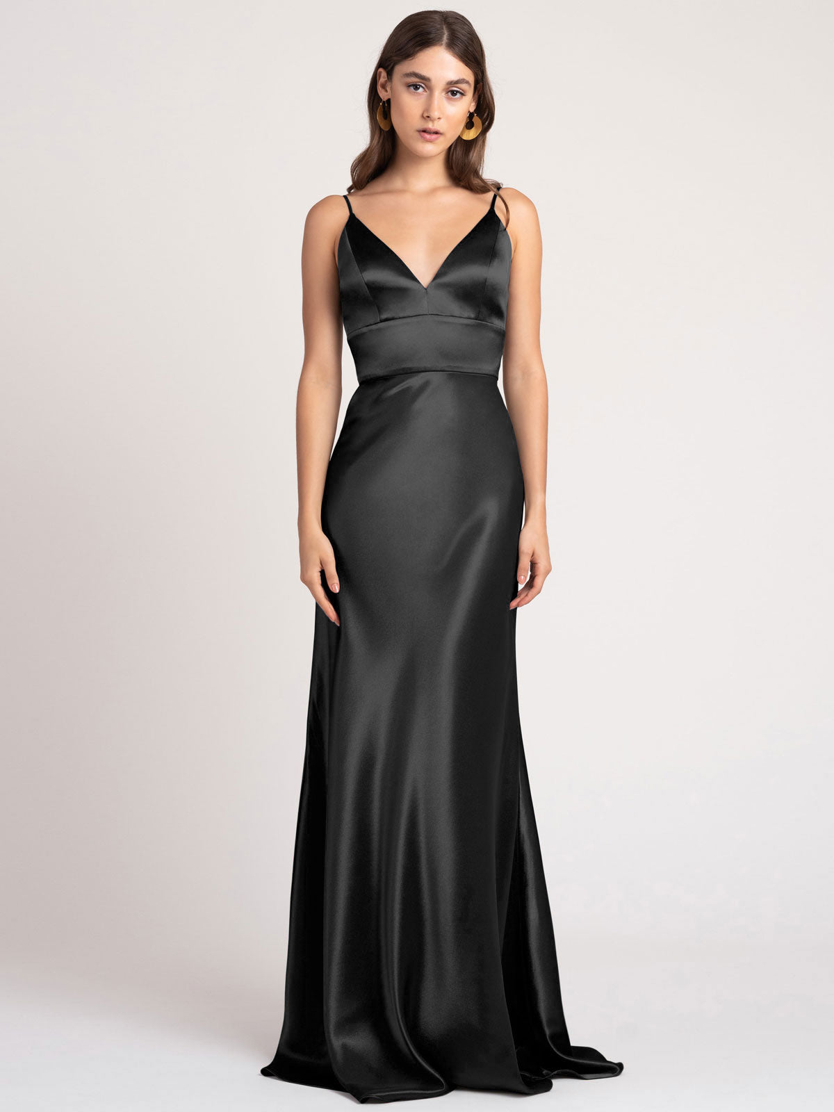 Satin Matte Deep V-Neck Sleeveless Floor-Length Bridesmaid Dress