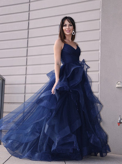 Dark Blue Princess Tulle Sleeveless Prom Dress