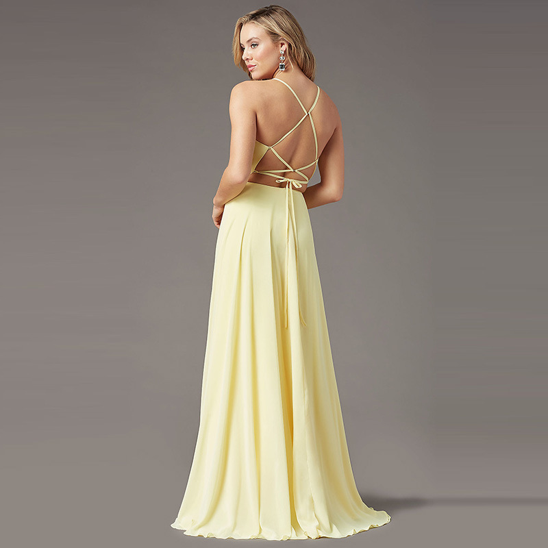 Deep V Neck Sleeveless Side Split Long Evening Dress