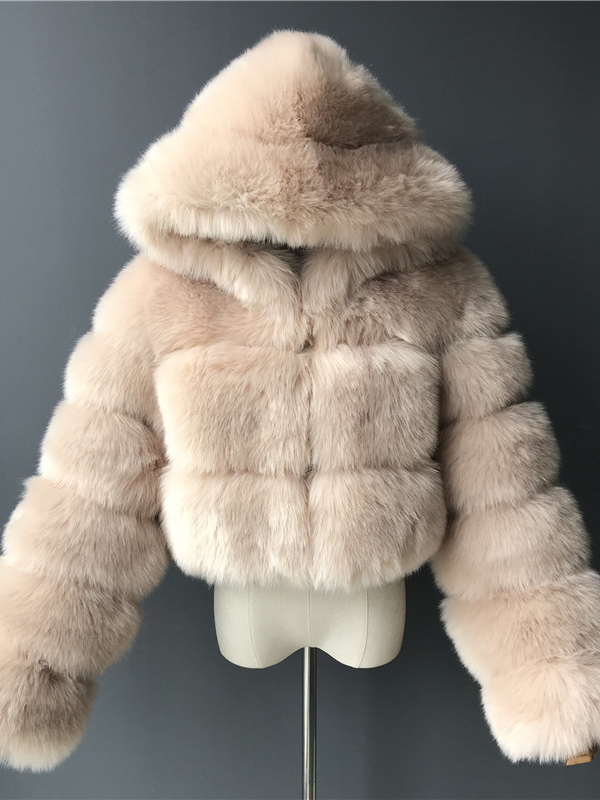 Faux Fur Hooded Bubble Coat