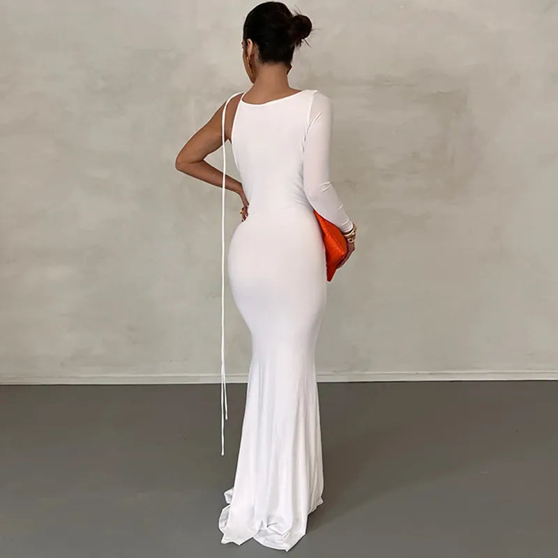 One Shoulder Irregular Fishtail Backless Prom Dress