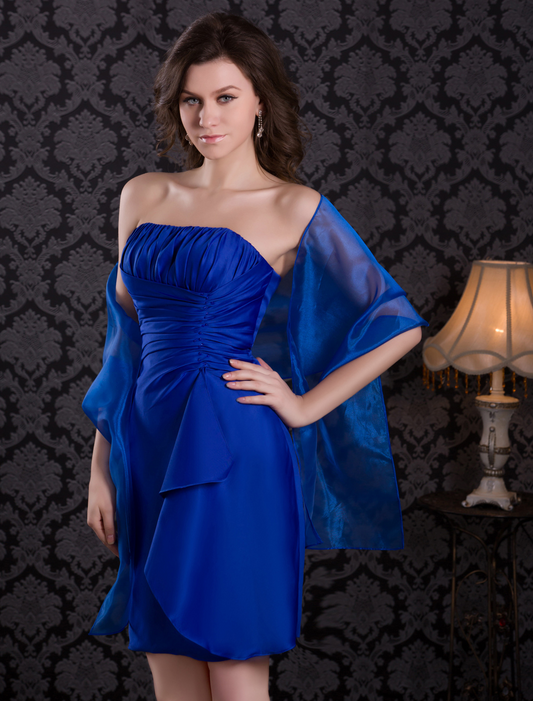 Satin Royal Blue Strapless Sleeveless Prom Dress