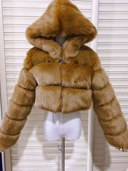 Faux Fur Hooded Bubble Coat