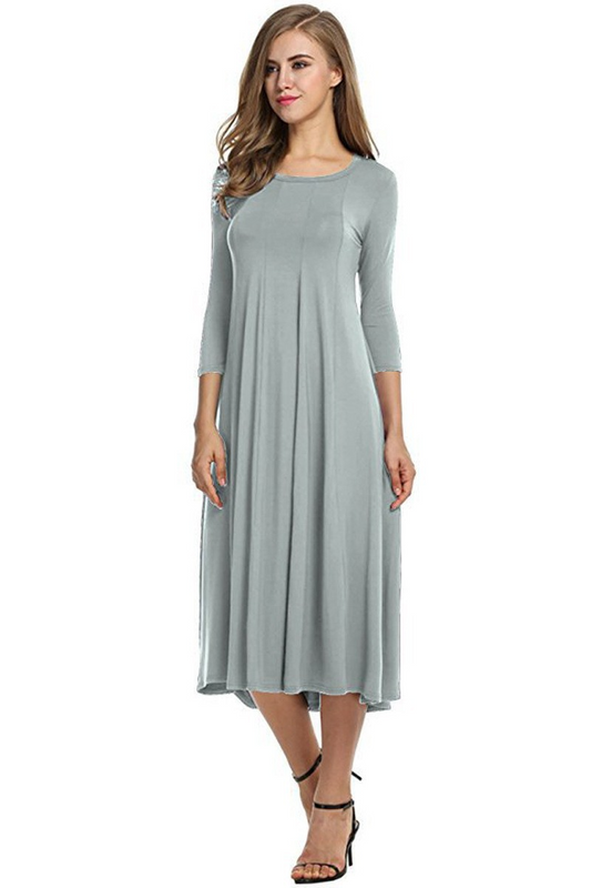 Round Neck Mid Sleeves Midi Dress