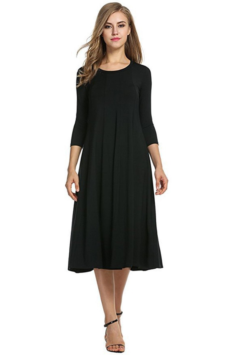 Round Neck Mid Sleeves Midi Dress