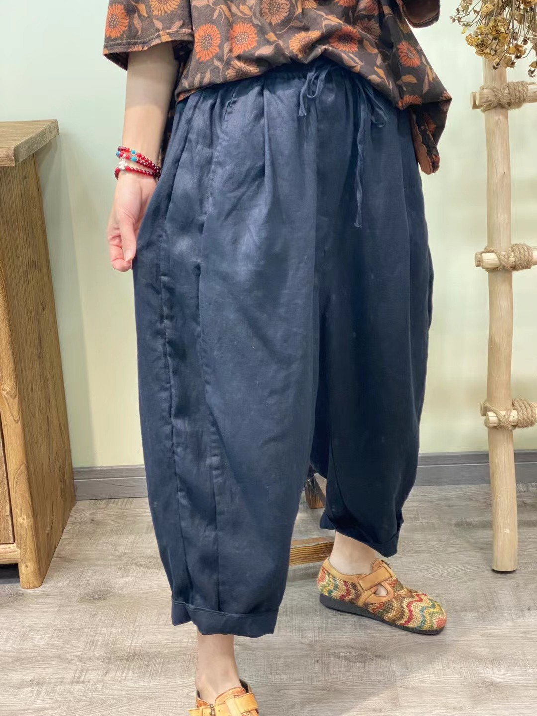 Summer Solid 100% Linen Harem Pants