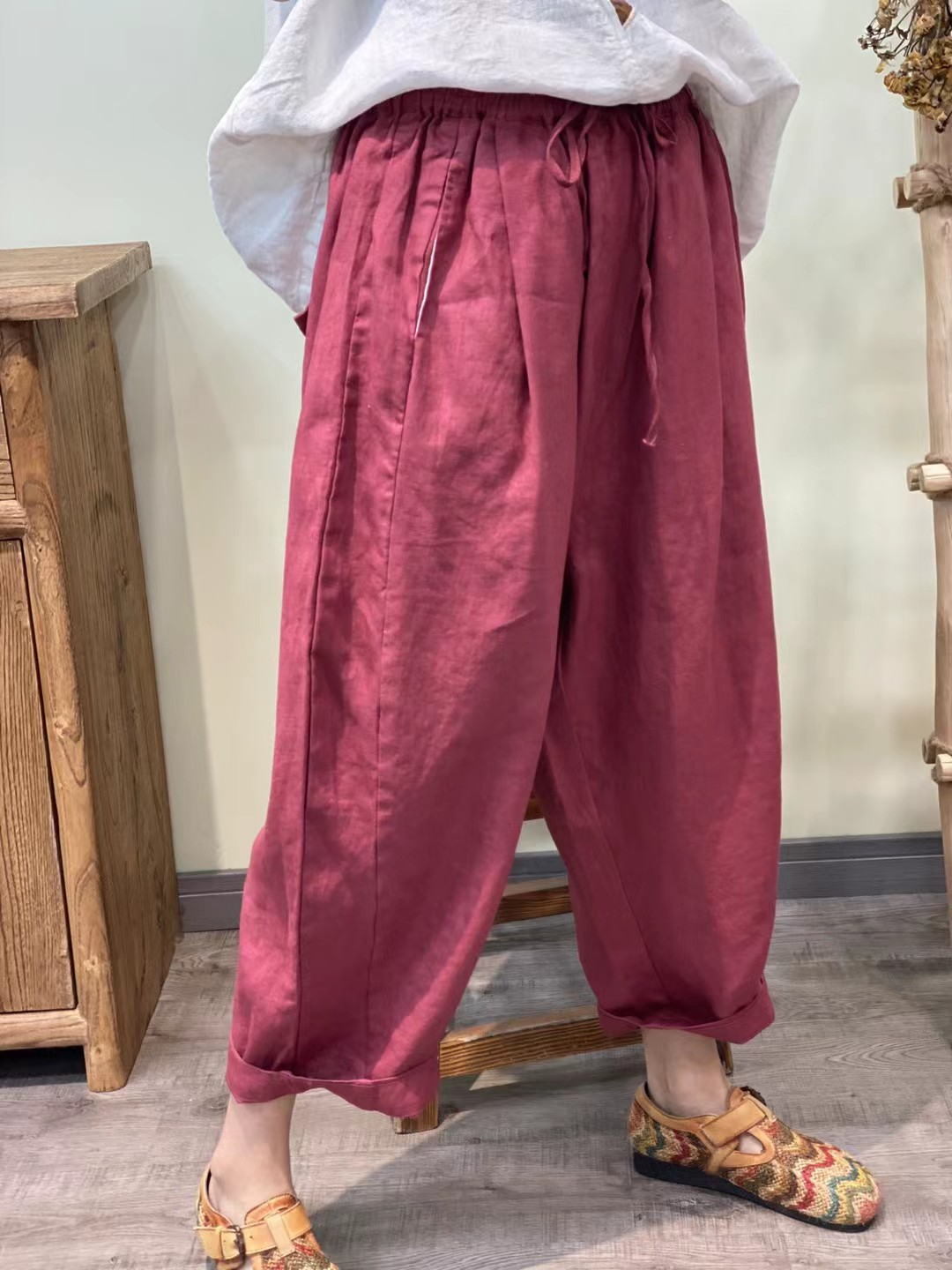 Summer Solid 100% Linen Harem Pants