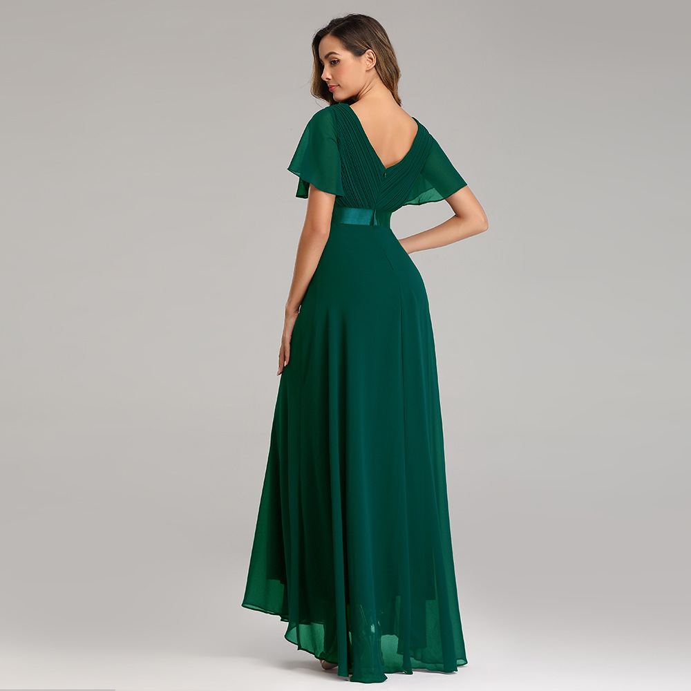 V-Neck Short Sleeves Semi Formal Chiffon Maxi Prom Dress