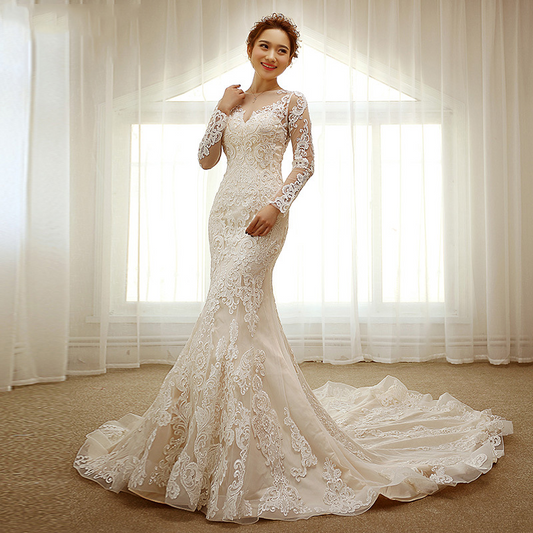 Court Scoop Long Sleeves Mermaid Wedding Dress